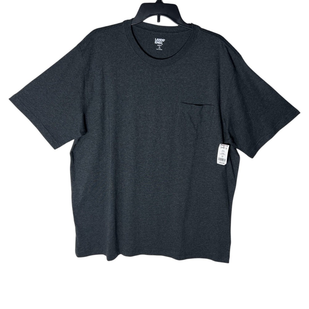 Lands End Mens Super-T Short Sleeve Pocket T-Shirt Oxford Gray XL 61081 NWT